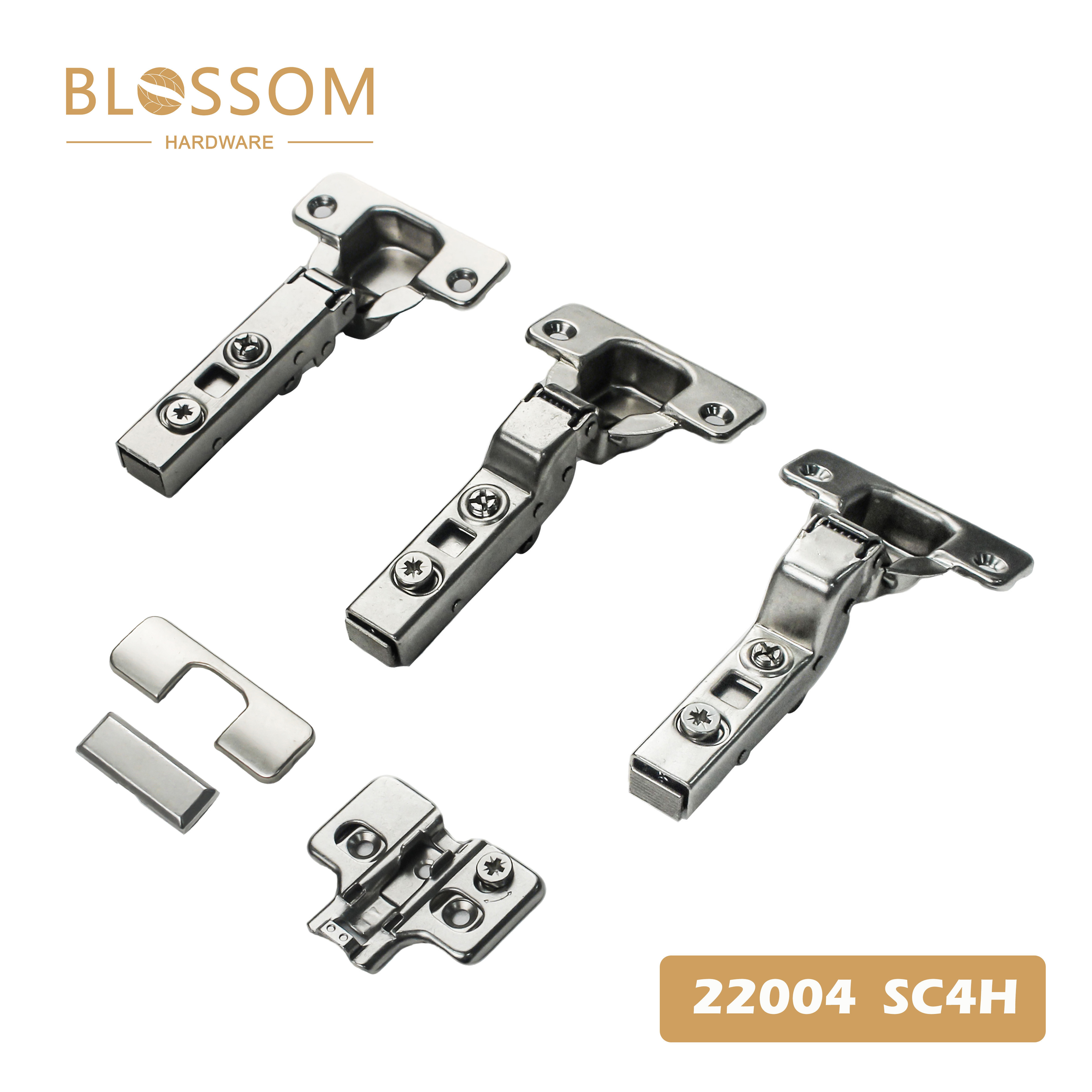 BLOSSOM 22004 SC4H 35mm Full Overlay Two-Way Soft Close Cabinet Hinge, 4-Hole Clip-On Plate, 105° Opening Angle